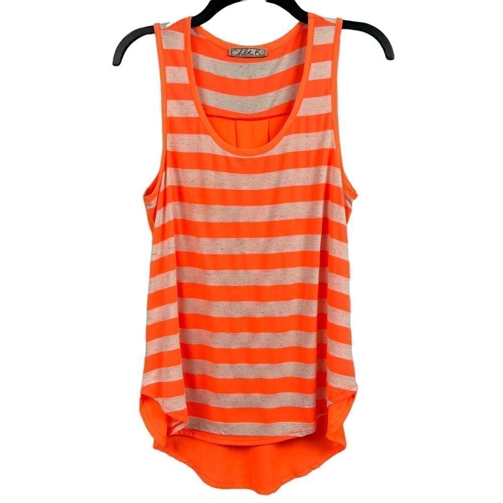 Chloe K Womens Semi Sheer Tank Top Orange High Low Sleeveless Small